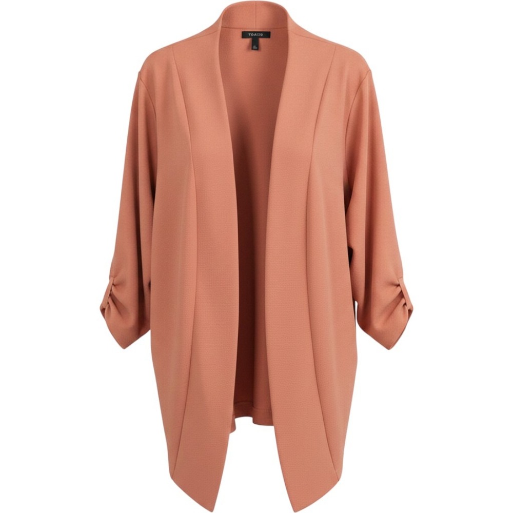 Torrid Coral Pink Ruched‎ Sleeve Open Front Blazer Crepe Jacket Plus Size 5X